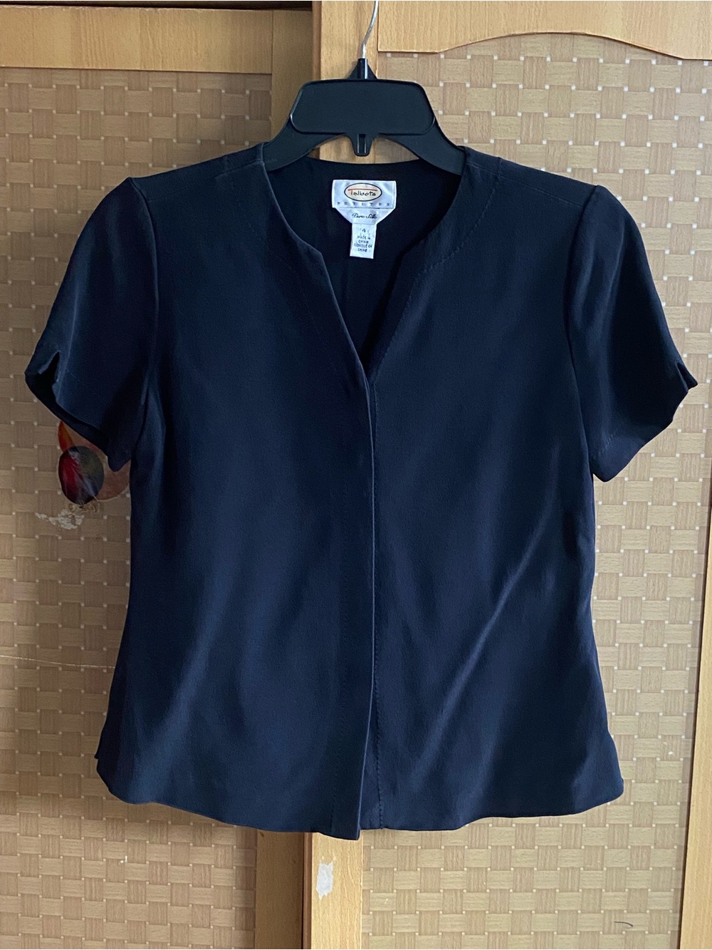 Talbots Black Short-Sleeve Split-Neck Blouse